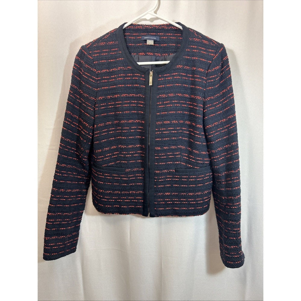Tommy Hilfiger Classic Navy Red Tweed Full Zip Jacket Woman 6 Preppy Work Coast
